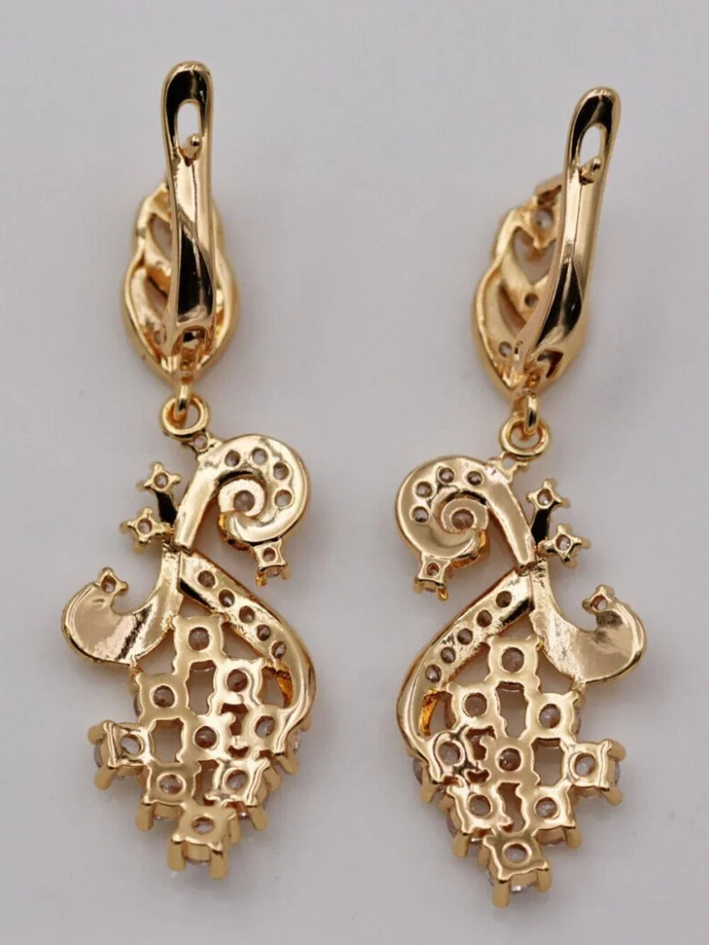 18K Yellow Gold Filled Flower Chandelier White Diamond Zircon Dangle Earrings - Picture 4 of 4